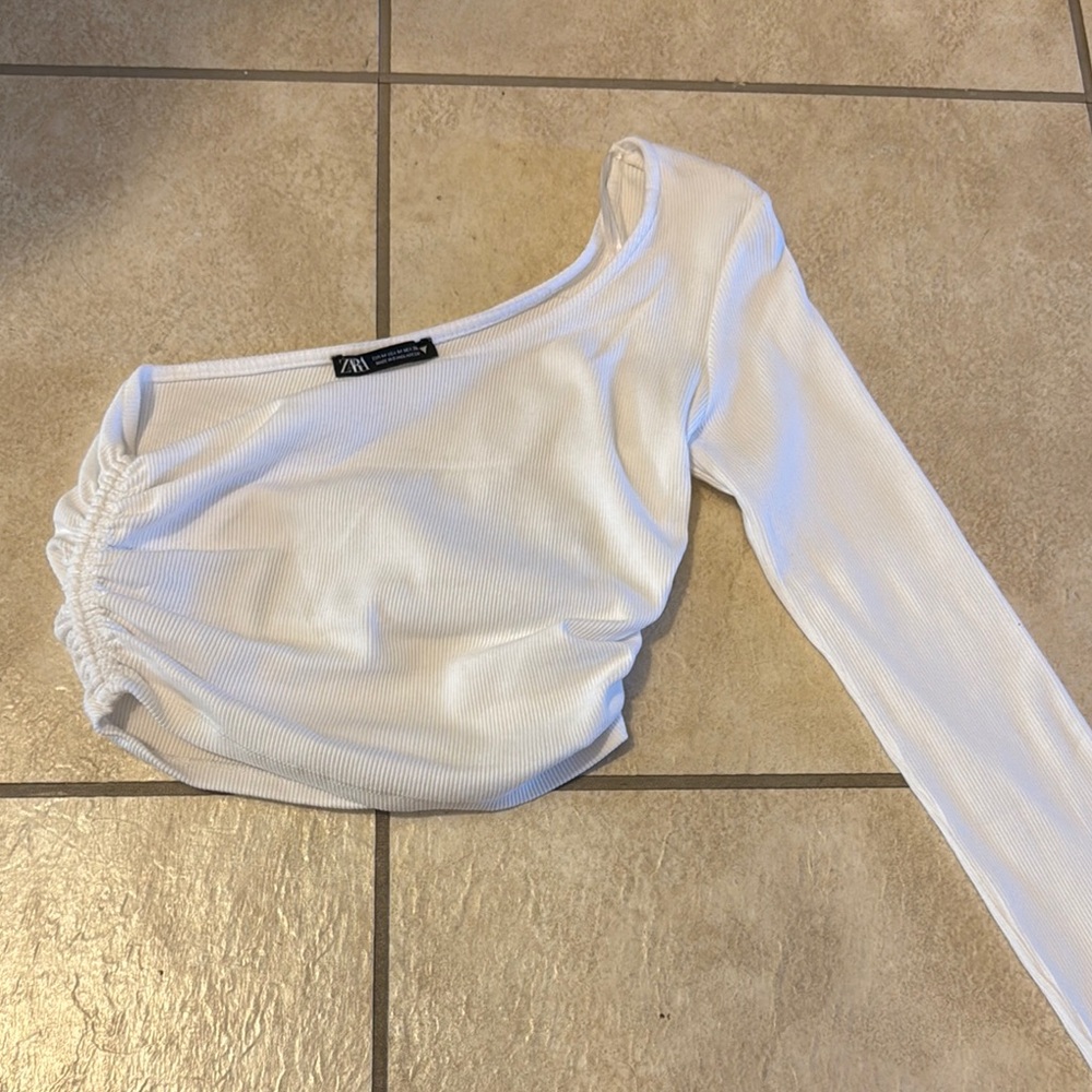 Zara White One-Shoulder Top